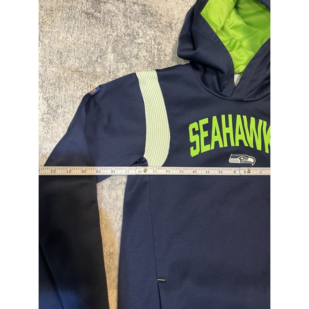 Seattle Seahawks Hoodie Boys Large 14/16 Blue Nike ThermaFit Pullover Sweatshirt - Picture 5 of 8